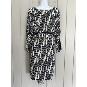 Just Female Ikat Dress XL Viscose Rayon Tie Waist Navy Blue Boat Neck